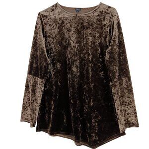 Shana Womens Crushed Velvet Long Sleeve Tunic Top Brown Size Medium
